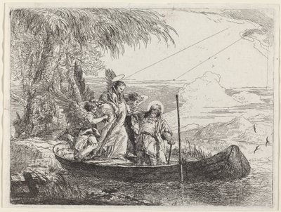 Madona, dítě a andělé vstupující do člunu od Giovanni Domenico Tiepolo