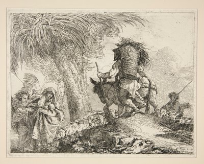 Panna a dítě s Josefem, ze série Idee pittoresche sopra la fuga in Egitto (Útěk do Egypta) od Giovanni Domenico Tiepolo