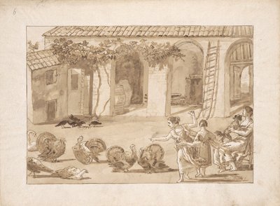 Krůty na benátském statku, třetí kresba v Tiepolu od Giovanni Domenico Tiepolo