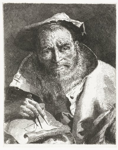 Vědec s baretem na hlavě a kompasem v ruce Sbírka hlav (název série) Raccolta di Teste (název série) od Giovanni Domenico Tiepolo