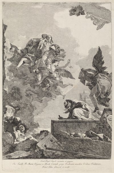 Madonna del Carmelo se zjevuje Saint Simon Stock od Giovanni Domenico Tiepolo after Giovanni Battista Tiepolo