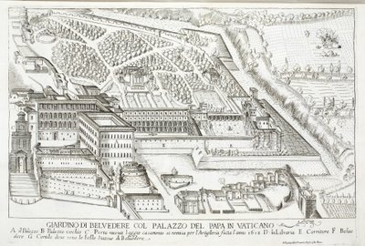Pohled na zahrady Belvedere v Papežském paláci, Vatikán od Giovanni Domenico de