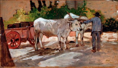 Vozík s býky a rolníkem - Malování od Giovanni Fattori