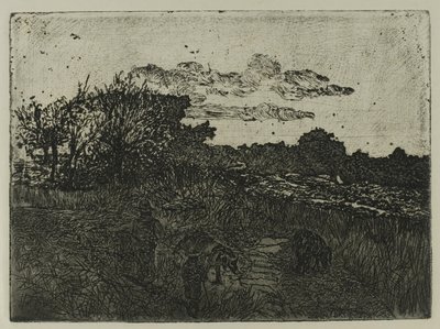 Země při západu slunce s pastevci prasat od Giovanni Fattori
