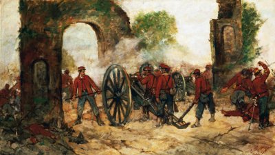 Obrana Porta Capuana nebo bitva o Volturno od Giovanni Fattori