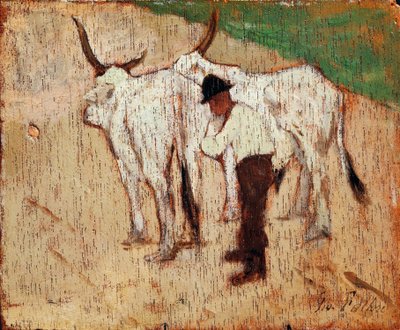 Pastevec a dobytek, Giovanni Fattori (1825-1908), olej na panelu od Giovanni Fattori