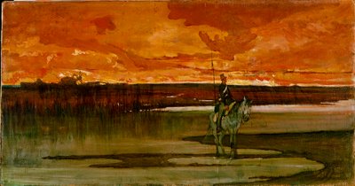 Hlídač na řece Hlídač na řece. Obraz Giovanni Fattori (1825-1908) 1885-1890 ne. 27x57 cm Florencie, Galleria d