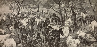 Trh v toskánských Apeninách, rytina z obrazu Giovanniho Fattoriho (1825-1908), z L