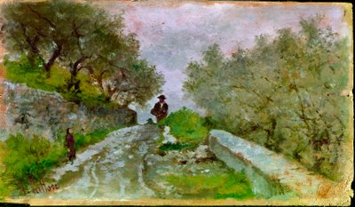 Obraz Path to the Olives with Walkers Painting od Giovanniho Fattoriho (1825-1908) od Giovanni Fattori