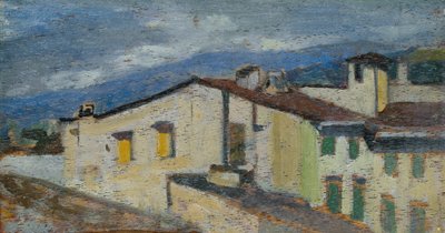 Střechy na Via Nazionale ve Florencii, asi 1867 (olej na desce) od Giovanni Fattori