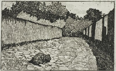 Malá ulice na okraji Florencie se štěnětem od Giovanni Fattori