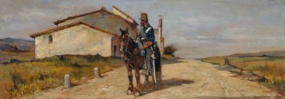 Voják na koni nebo karabiniere na koni v hlídce od Giovanni Fattori