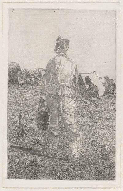 Voják s kbelíkem, pohled zezadu (Voják zezadu s kbelíkem) od Giovanni Fattori
