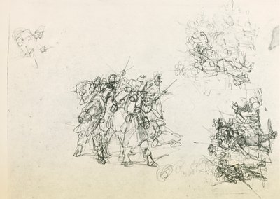 Tři skici pro skupiny vojáků (černá tužka) od Giovanni Fattori