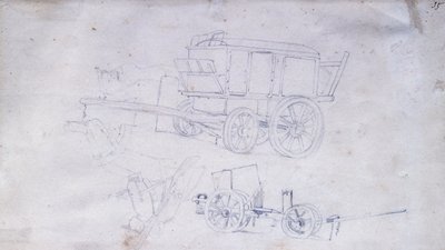 Dva vozíky a dva vojáci od Giovanni Fattori