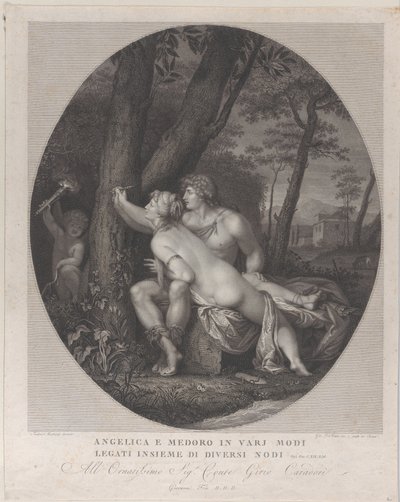 Angelica leží na klíně Medoro a píše jejich jména na kmen stromu, 1784-1836. od Giovanni Folo