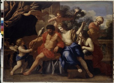 Hercules a Omphale (Hercules a Omphale). Obraz Giovanni Francesco Romanelli (1610-1662), olej na plátně, kolem roku 1650. Italské umění od Giovanni Francesco Romanelli