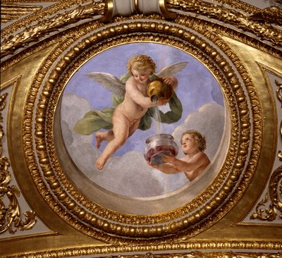 Láska ke kontinenci. Obraz od Giovanniho Romanelliho (1601-1662) zdobící strop Antonínského sálu, ložnice letních bytů královny Anny Rakouské (1601-1666). Kolem 1655-1658. Paříž, muzeum Louvre. od Giovanni Francesco Romanelli