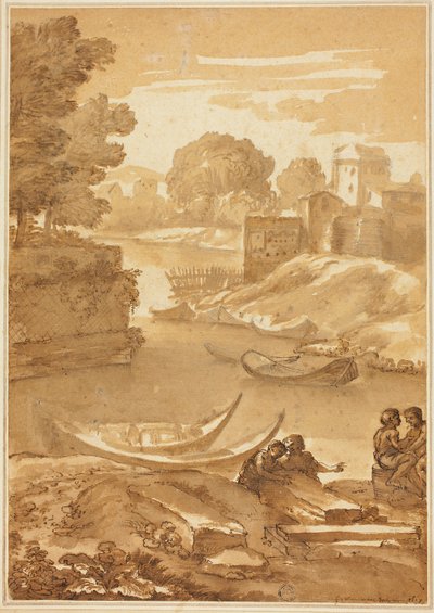 Postavy sedící u řeky od Giovanni Francesco Grimaldi