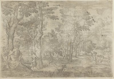 Krajina s nymfami a satyry od Giovanni Francesco Grimaldi