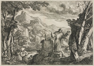 Svatý František z Assisi přijímá stigmata. od Giovanni Francesco Grimaldi