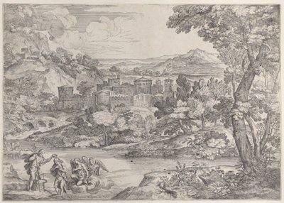 Křest Krista vlevo dole, v krajině, 1626-80., 1626-80. od Giovanni Francesco Grimaldi