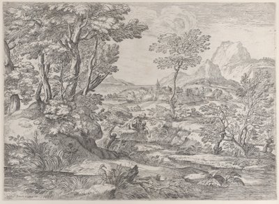 Tři chlapci v krajině s městem v pozadí, 1626-80. od Giovanni Francesco Grimaldi