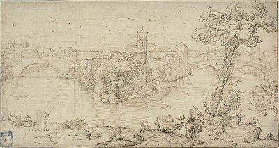 Pohled na Isola Tiberina od Giovanni Francesco Grimaldi