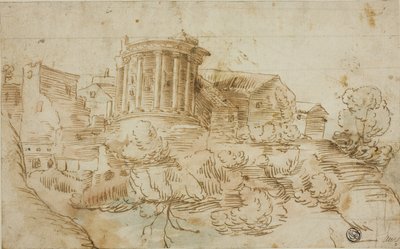 Pohled na Vestin chrám, Tivoli od Giovanni Francesco Grimaldi