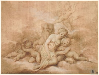 Žena s dětmi od Giovanni Francesco Romanelli