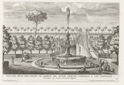 Fontein in de tuinen van Villa Doria Pamphilj te Rome Fontána známá jako královna v zahradě prince Pamphilia v San Pancratio (název na objektu) Fontány v palácích a zahradách Říma (název série) Fonteinen in de paleizen en tuinen v od Giovanni Francesco Venturini