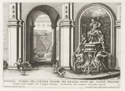 Fontein in een binnenplaats van het Palazzo Doria Pamphilj te Rome Fontána umístěná na velkém nádvoří Palazzo Nuovo del Signor prencipe (...) (název na objektu) Fontány v palácích a zahradách Říma (název série) Fonteinen in de paleizen en tu od Giovanni Francesco Venturini