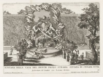 Fontána s papežským erbem, dvěma tritony a delfíny Fontana nella casa del signor Paolo strada situata in strada nova (titul na objektu) Le fontane ne palazzi e ne giardini di Roma (název série) Fontány v palácích a zahradách Říma ( od Giovanni Francesco Venturini
