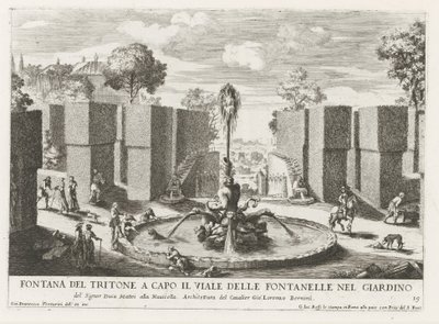 Fontein se setkal s tritonem v de tuinen van de Villa Celimontana te Rome Tritonova fontána v čele aleje fontán v zahradě (...) (nadpis na objektu) Fontány v palácích a zahradách Říma (název série) Fonteinen in de paleizen en tuinen van od Giovanni Francesco Venturini