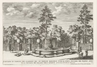 Fontein van Narcissus v de Villa Borghese te Rome Narcisova fontána v zahradě pana Principe Borghese (...) (název na objektu) Fontány v palácích a zahradách Říma (název série) Fonteinen in de paleizen en tuinen van Rome (název série) od Giovanni Francesco Venturini