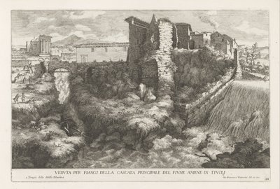 Landschap potkal waterval en Tempel van de Tiburtijnse Sibille t a Tivoli Boční pohled na hlavní vodopád řeky Aniene v Tivoli (název na objektu) Fontány zahrady Estense v Tivoli (název série) Fonteinen in de tuinen van Villa d