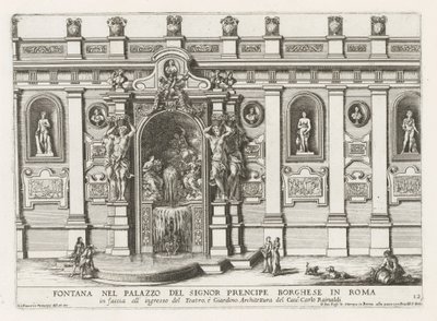 Nymphaeum v de binnenplaats van het Palazzo Borghese te Rome Fontána v paláci Signor prencipe Borghese v Římě (...) (název na předmětu) Fontány v palácích a zahradách Říma (název série) Fonteinen in de paleizen en tuinen van Rome (série od Giovanni Francesco Venturini