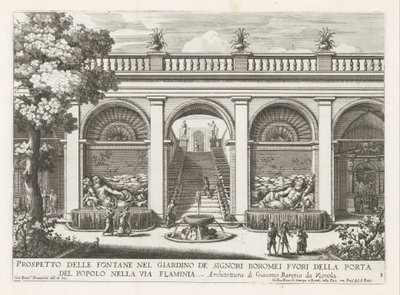 Tuin van een paleis te Rome Prospekt fontán v zahradě pánů Boromejů (...) (název na objektu) Fontány v palácích a zahradách Říma (název série) Fonteinen in de paleizen en tuinen van Rome (název série) od Giovanni Francesco Venturini