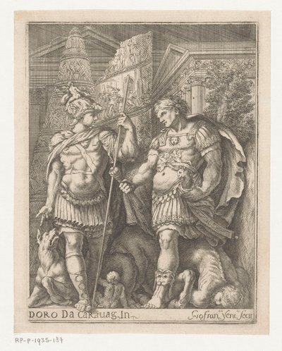 Dva vojáci ve městě od Giovanni Francesco Venturini