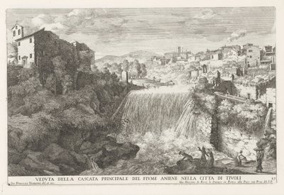 Waterval v rivier de Aniene v Tivoli Pohled na hlavní vodopád řeky Aniene ve městě Tivoli (název na objektu) Fontány zahrady Estense v Tivoli (název série) Fonteinen in de tuinen van Villa d