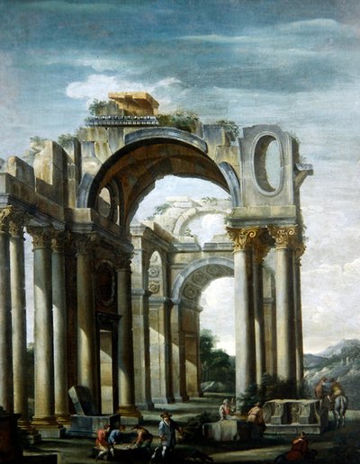 Capriccio klasických ruin s figurami (olej na plátně) od Giovanni Ghisolfi