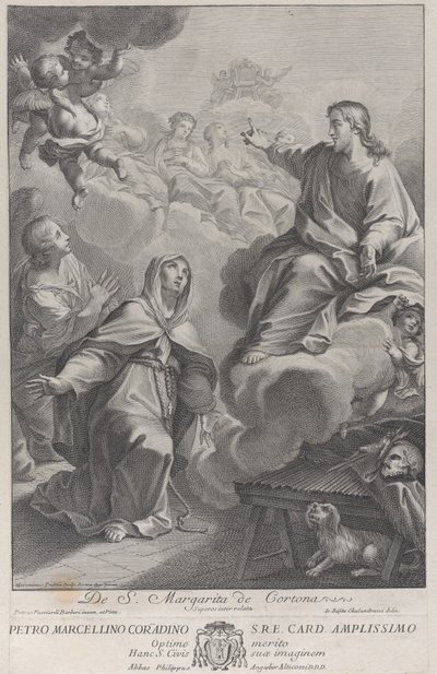 Svatá Margarita z Cortony, klečící před Kristem, po Pietro Andrea Pucciardi ..., ca. 1702-1741 od Giovanni Girolamo Frezza