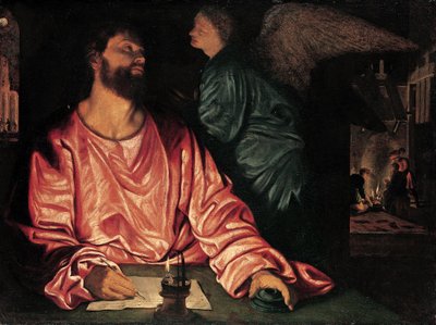Svatý Matouš a anděl, kolem roku 1534 (olej na plátně) od Giovanni Girolamo Savoldo