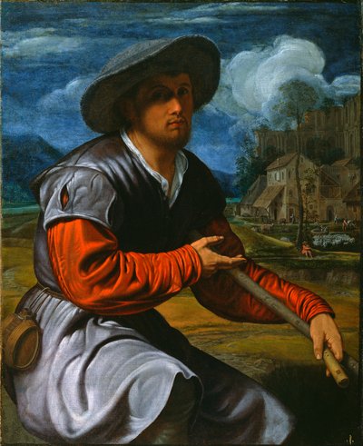 Pastýř s flétnou, cca 1525 (olej na plátně) od Giovanni Girolamo Savoldo