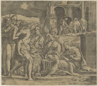Klanění pastýřů od Giovanni Jacopo Caraglio