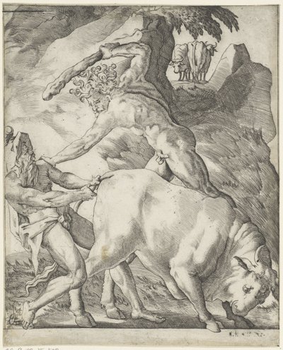 Hercules bojuje s Cacusem Scény s Herkulesem (název série) od Giovanni Jacopo Caraglio