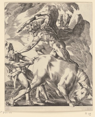 Hercules bojuje s Cacusem Scény s Herkulesem (název série) od Giovanni Jacopo Caraglio