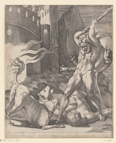 Herkules bojuje s Cerberem Scény s Herkulesem (název série) od Giovanni Jacopo Caraglio