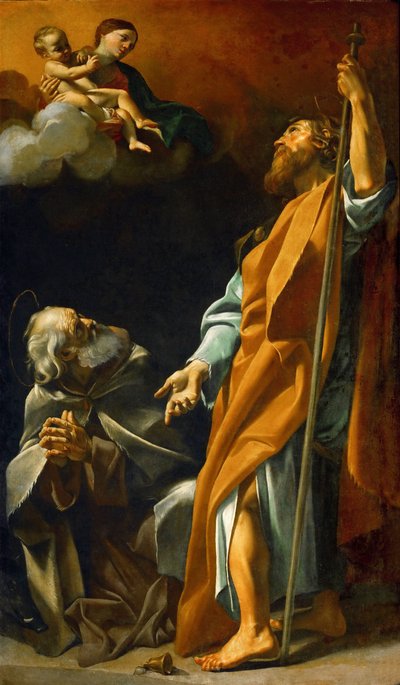 Baroko: Panna Maria se zjevuje svatému Jacquesovi a svatému Antoinovi abbému - Panna Maria se zjevuje svatým Jakubovi a Antonínu Abbasovi od Lanfranca, Giovanniho (1582-1647), ca. 1622. Olej na plátně, 220x127,5. Uměleckohistorické muzeum, Vídeň od Giovanni Lanfranco