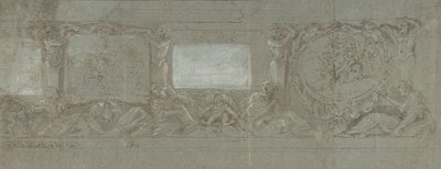 Návrh nástěnné dekorace s Abrahámovou obětí a útěkem do Egypta, ca. 1600-1647. od Giovanni Lanfranco